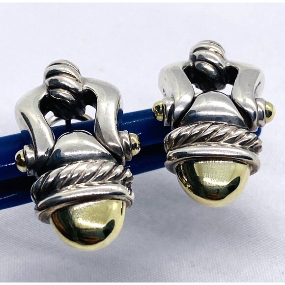 David Yurman 925 Sterling Silver 14K 585 Acorn Door Knocker Earrings - Picture 3 of 10